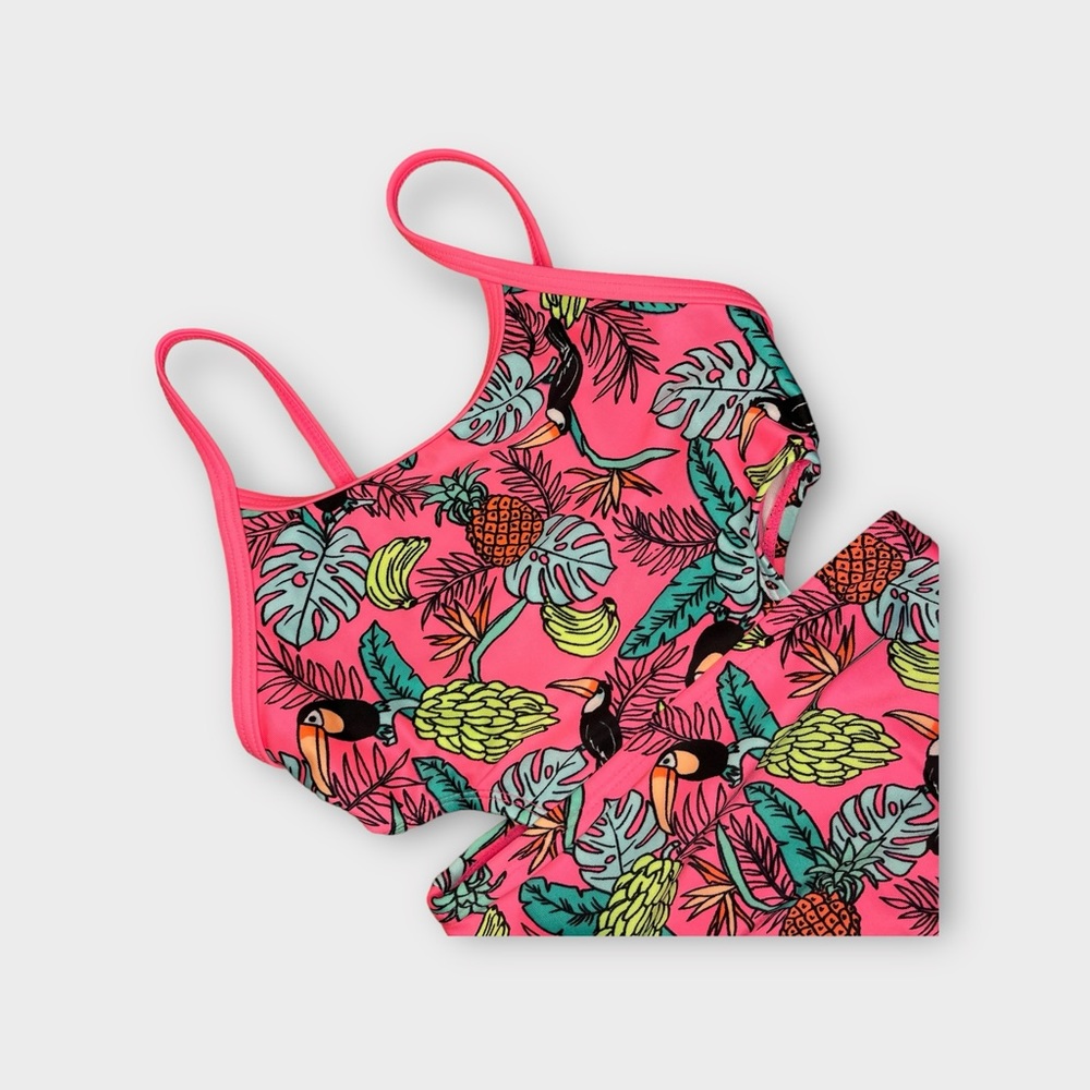 Cat & Jack Tropical Pattern Side Cut Out Swimsuit NWOT - Picture 2 of 4